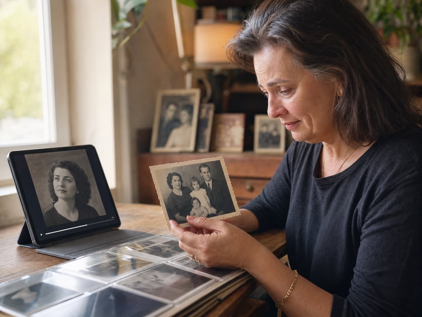 Person animating a vintage family photo with realistic AI motion
