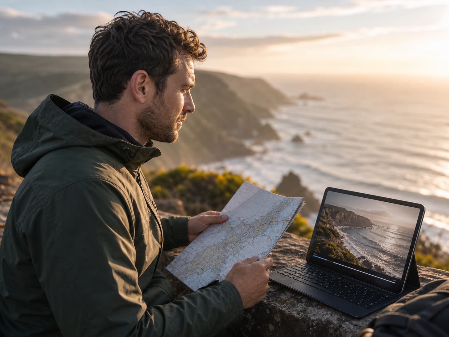Travel creator animating a coastline photo into a cinematic clip
